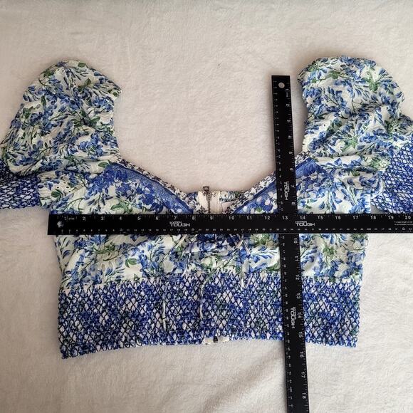 NWT Alice Olivia XL Blue Crawford Lace Up Smocked Top Milkmaid Country Cottage - Picture 8 of 9